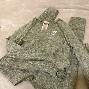 Gymshark Olive Green Seamless Leggings & Long Sleeve Set